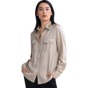 DKNY cream long sleeve button-down blouse size M